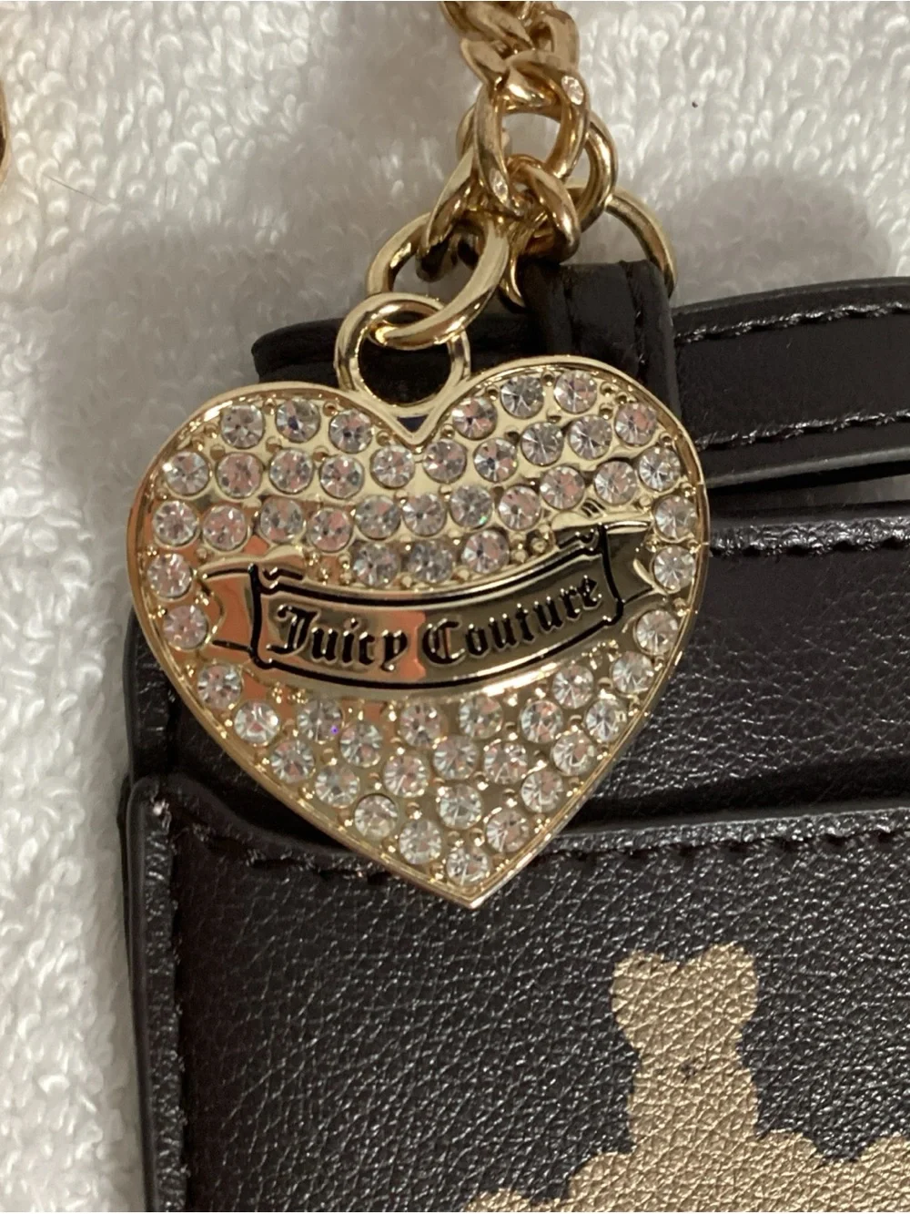 Juicy Couture Y2K Black Card Keychain w/ Bling Bedazzled Heart Crown Bag Charm